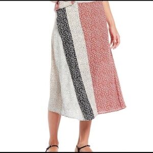 Skies Are Blue Mixed Print Asymmetric Midi Skirt
